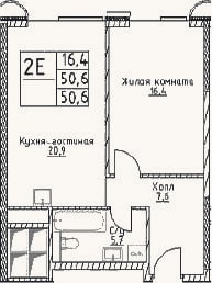 Планировка: 2-к, 50,6 м²