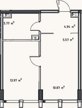 Планировка: 2-к, 41,1 м²
