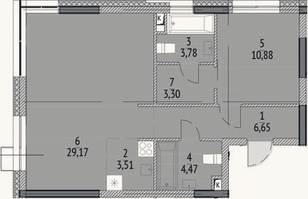 Планировка: 2-к, 61,8 м²