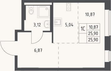 Планировка: Студия, 25,9 м²