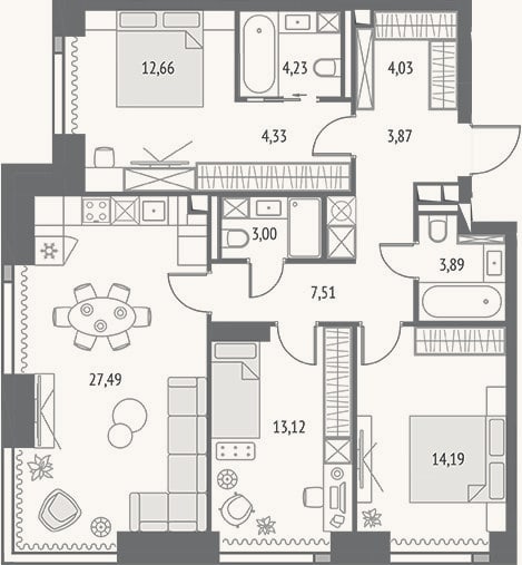 Планировка: 4+ к, 98,3 м²