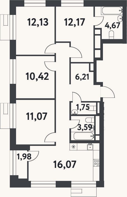 Планировка: 4+ к, 87,4 м²