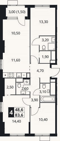 Планировка: 4+ к, 82,1 м²