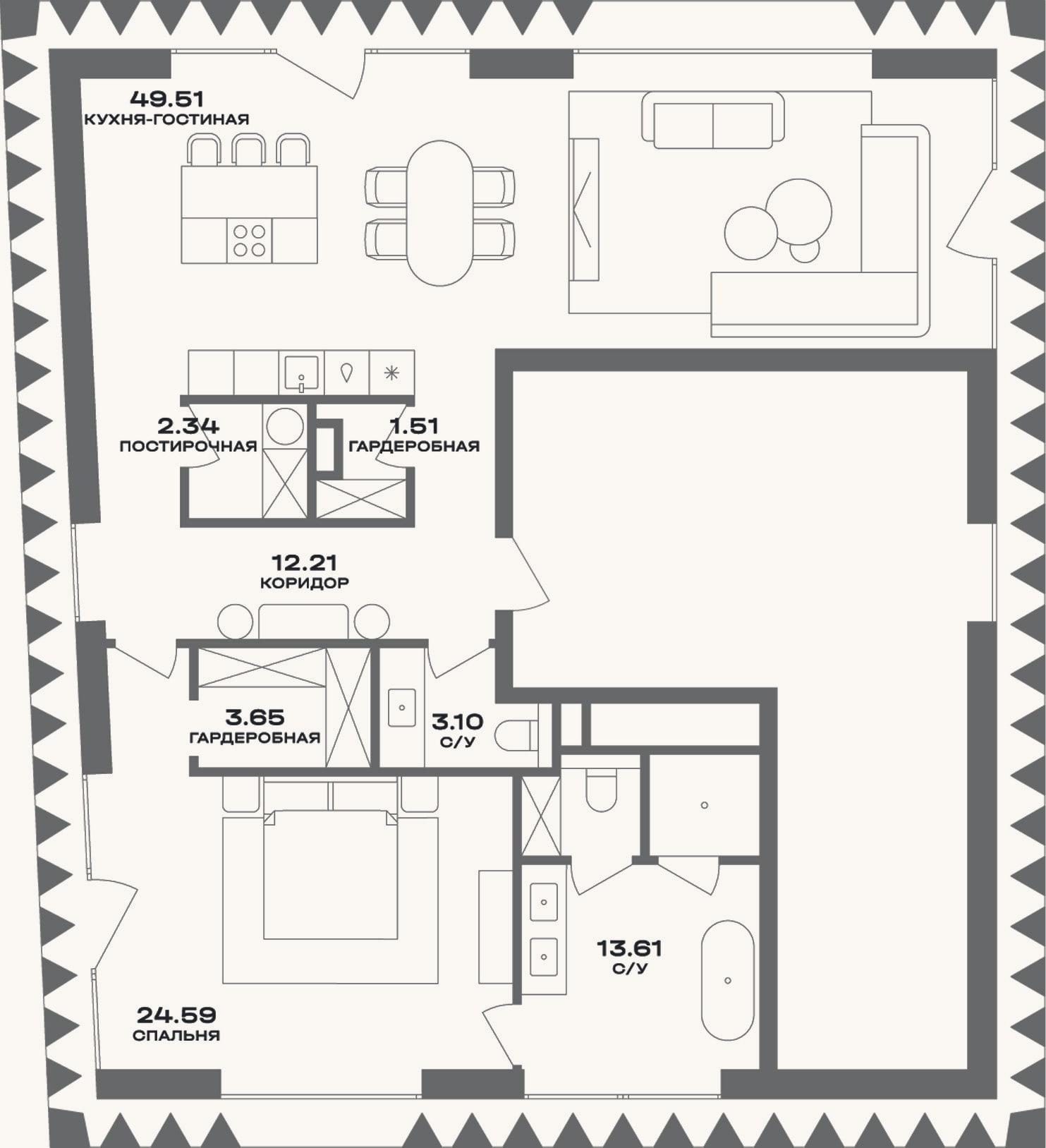 Планировка: 2-к, 110,5 м²