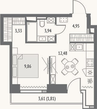 Планировка: Студия, 34,6 м²