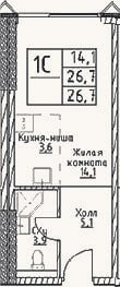 Планировка: Студия, 26,7 м²