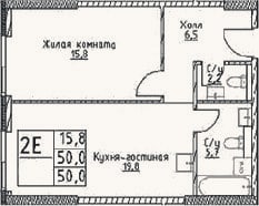 Планировка: 2-к, 50 м²