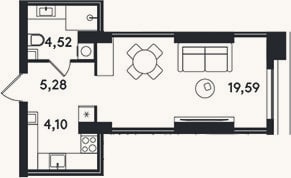 Планировка: Студия, 33,5 м²