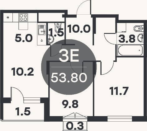 Планировка: 3-к, 52 м²