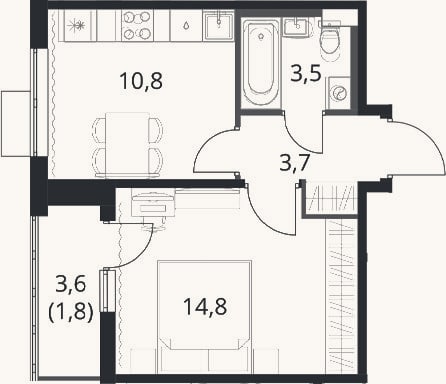 Планировка: 1-к, 32,8 м²