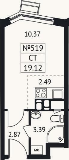 Планировка: Студия, 19,1 м²