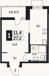 Планировка: Студия, 26,6 м²