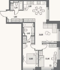 Планировка: 3-к, 70,9 м²