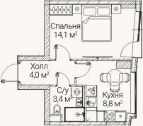 Планировка: 1-к, 30,3 м²