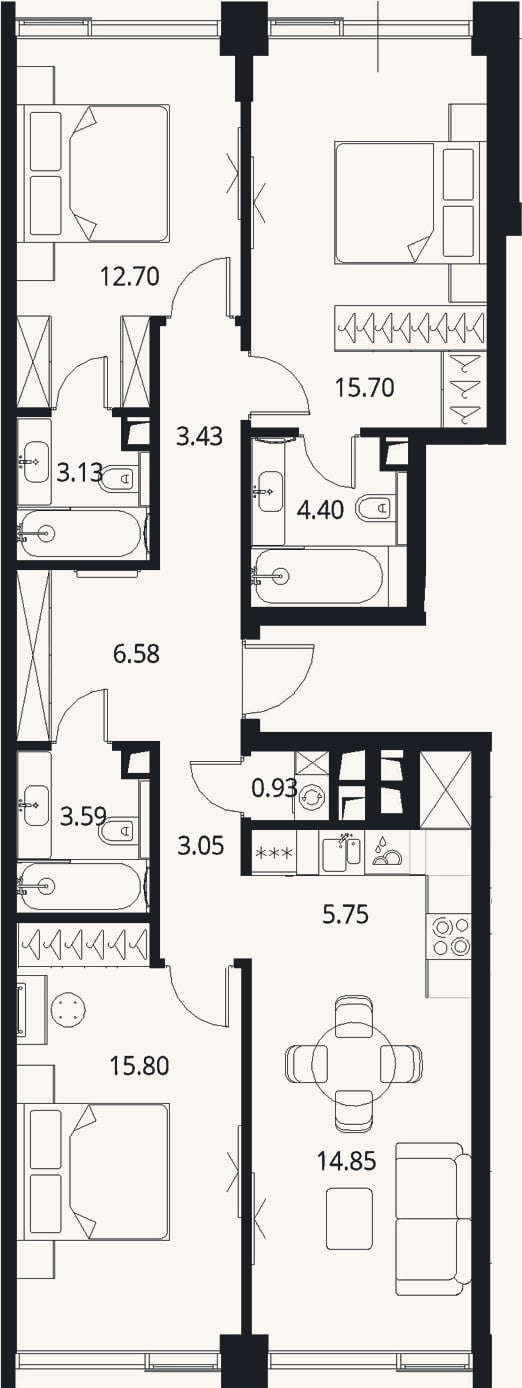 Планировка: 4+ к, 89,9 м²