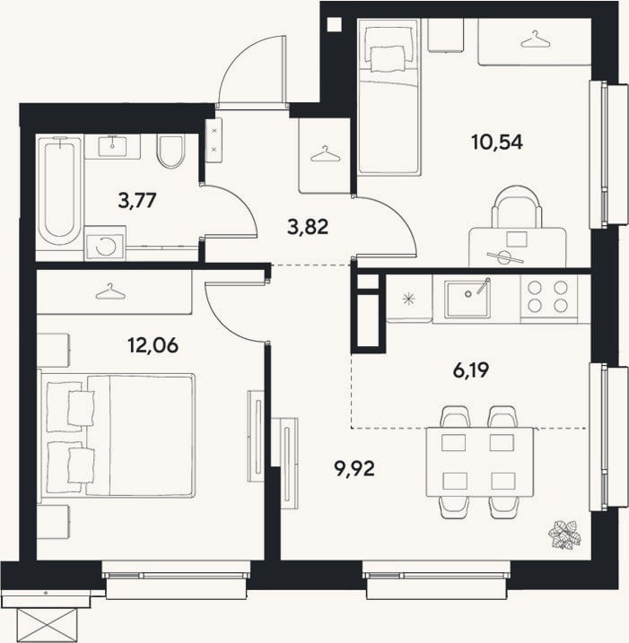 Планировка: 3-к, 46,3 м²