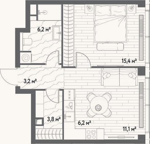 Планировка: 2-к, 45,9 м²