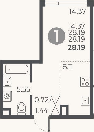 Планировка: Студия, 28,2 м²