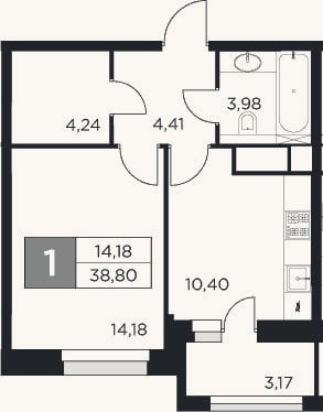 Планировка: 1-к, 37,2 м²