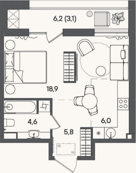 Планировка: Студия, 35,3 м²