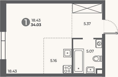 Планировка: Студия, 34 м²