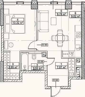 Планировка: 2-к, 47,1 м²
