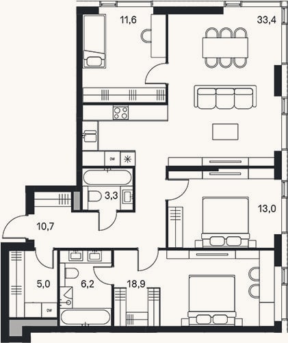 Планировка: 4+ к, 101,6 м²