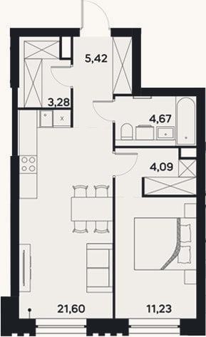 Планировка: 2-к, 50,3 м²