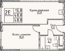 Планировка: 2-к, 48,8 м²