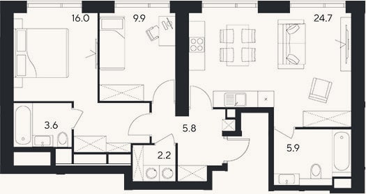 Планировка: 3-к, 68,1 м²