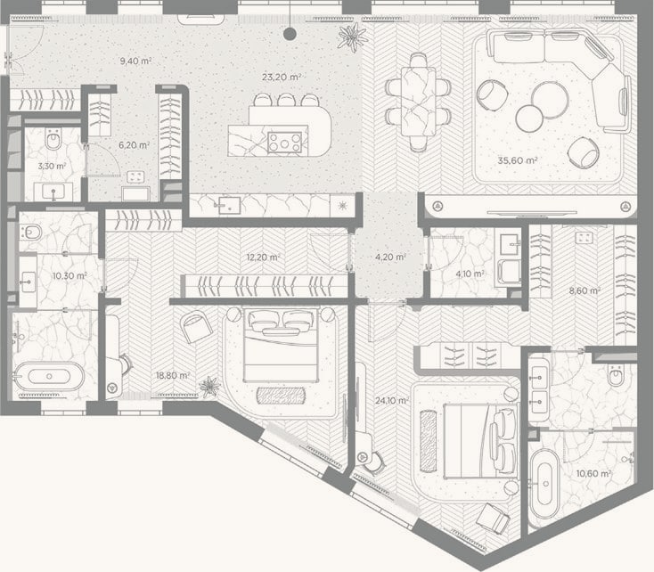 Планировка: 2-к, 170,6 м²