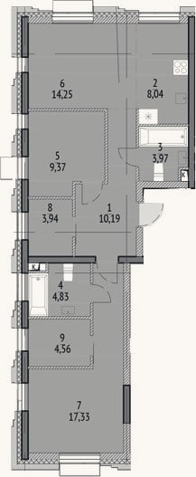 Планировка: 3-к, 76,5 м²