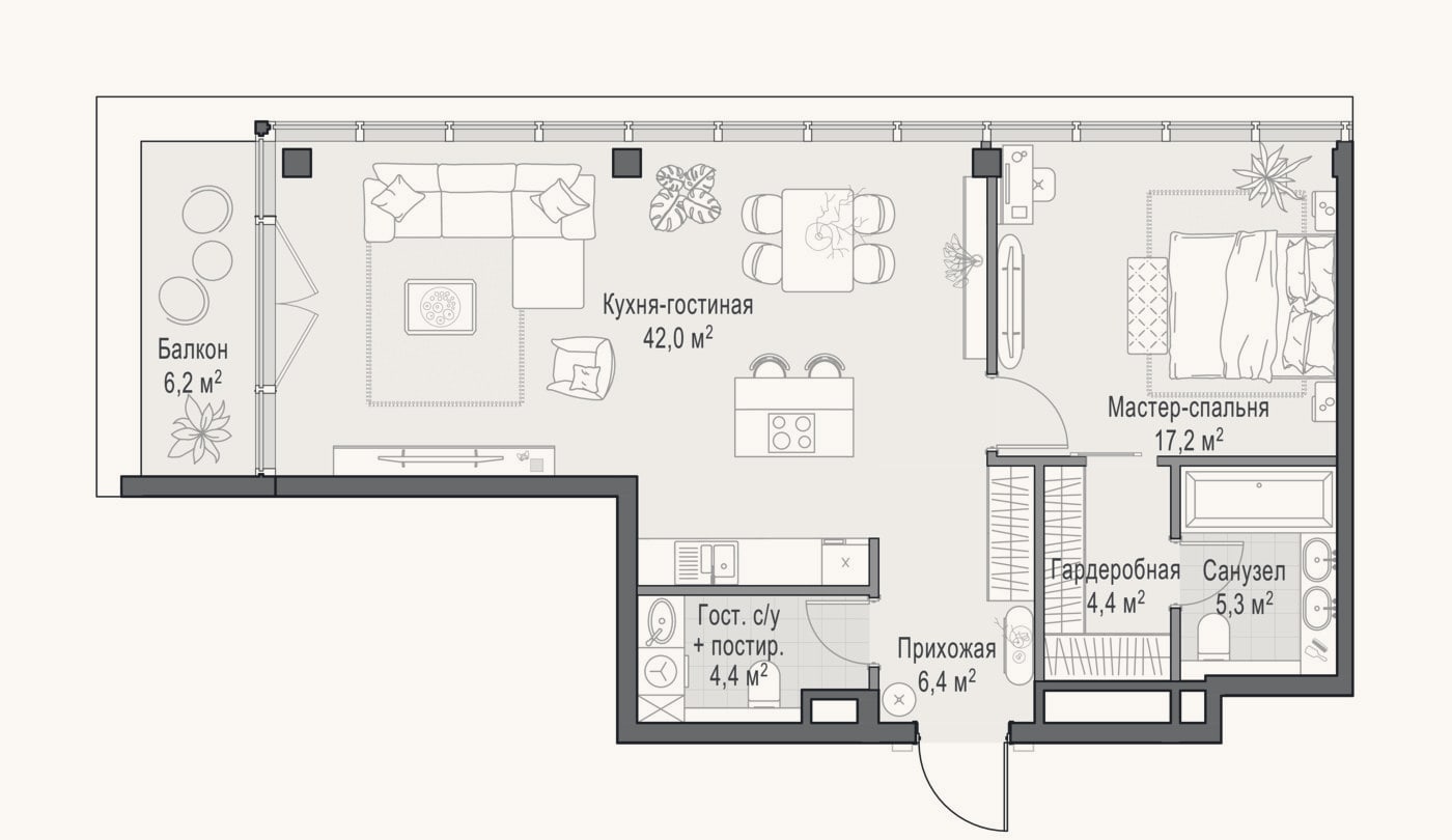 Планировка: 2-к, 81,8 м²
