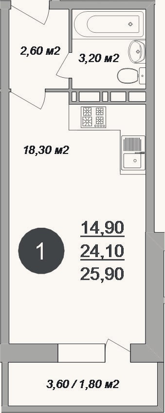 Планировка: Студия, 24,1 м²