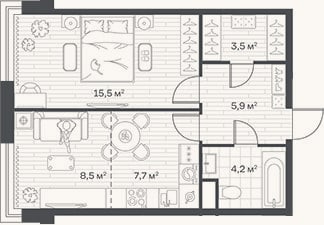 Планировка: 2-к, 45,3 м²