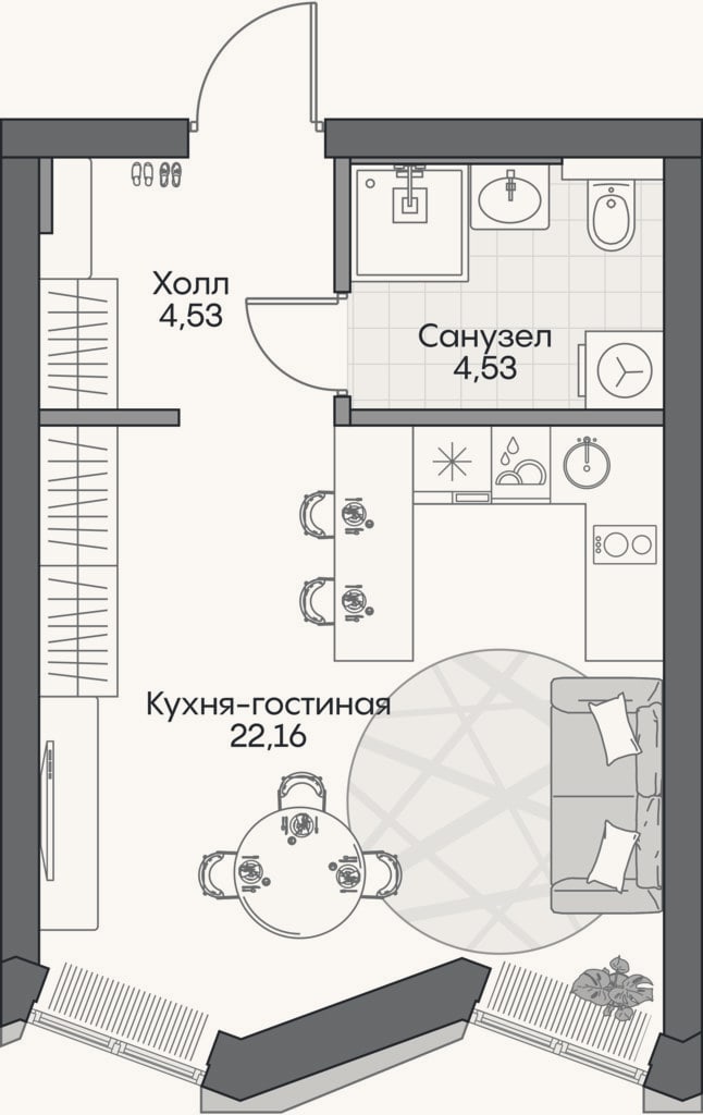 Планировка: Студия, 30,4 м²