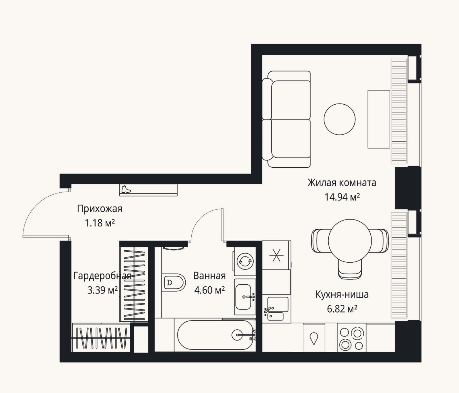 Планировка: Студия, 30,9 м²