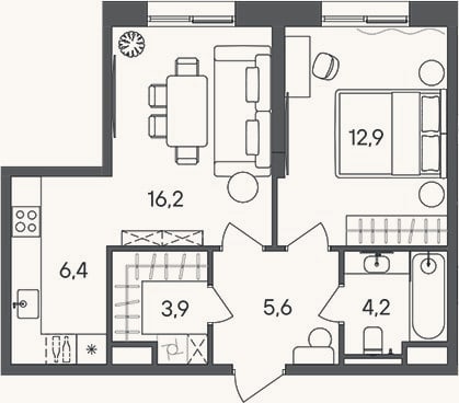 Планировка: 2-к, 49,2 м²