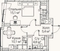 Планировка: 1-к, 36,9 м²