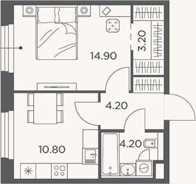 Планировка: 1-к, 37,3 м²