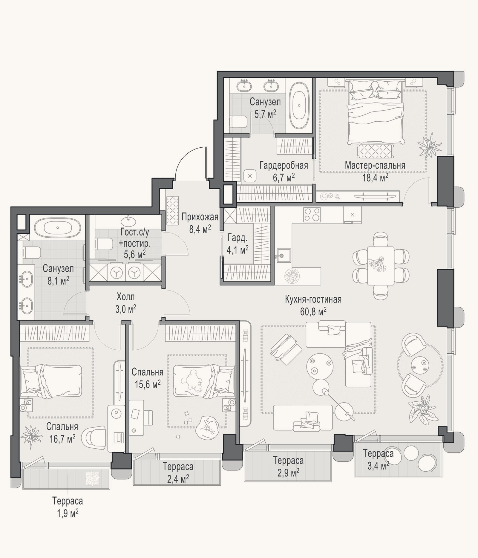 Планировка: 4+ к, 147 м²