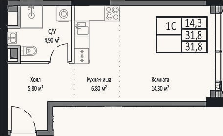 Планировка: Студия, 31,8 м²