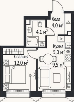 Планировка: 2-к, 34,6 м²