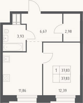 Планировка: 1-к, 37,8 м²