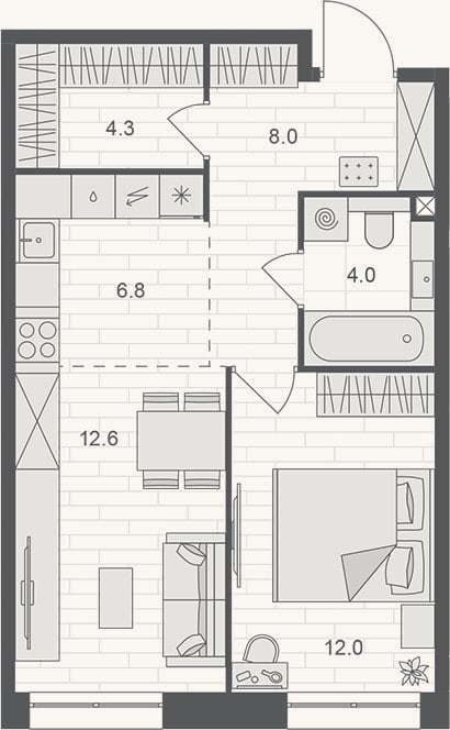 Планировка: 2-к, 47,7 м²