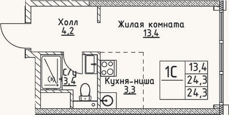 Планировка: Студия, 24,3 м²