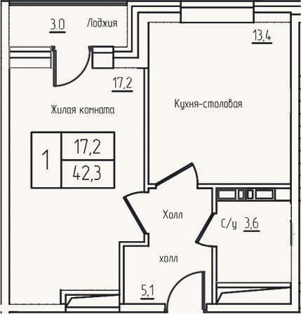 Планировка: 2-к, 39,3 м²