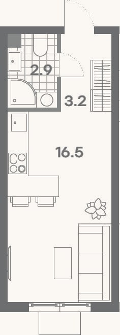 Планировка: Студия, 22,6 м²