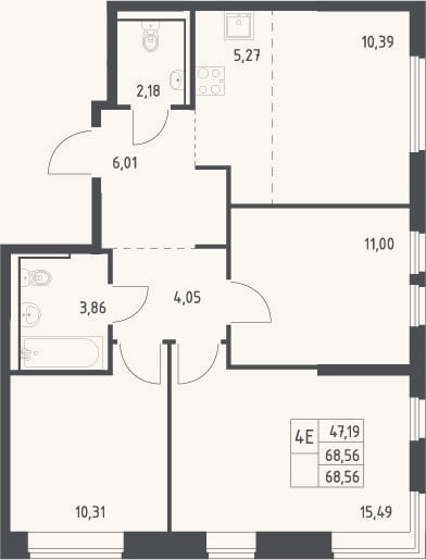 Планировка: 4+ к, 68,6 м²