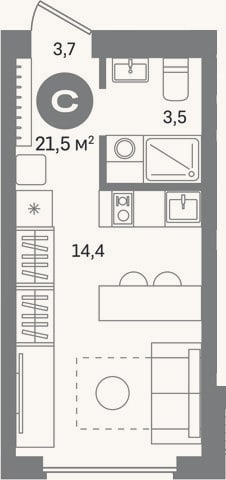 Планировка: Студия, 21,5 м²
